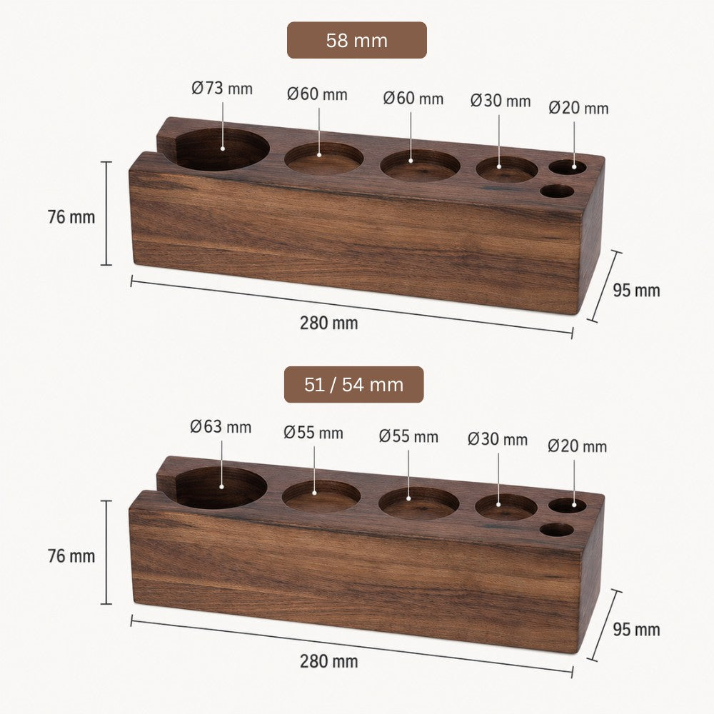 Wooden Espresso Tool Station for Portafilter, Tamper, Distributor & Brush